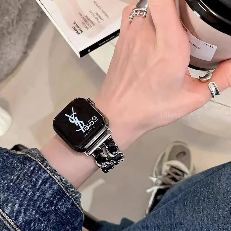 Genuine Leather Watch Straps for iWatch 10 9 8 7 6 SE 5 4 3 21Metal Double D Women's Elegant Watch Band 49mm 38mm 40mm 41mm 42mm 44mm 45mm for iwatch Bracelet 4