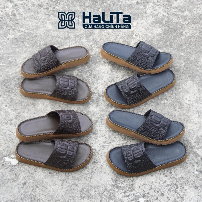  Dép Vân Gù Cá Sấu Halita  dép nam da bò đế khâu chỉ toàn bộ DéP Đế Bằng Cao Su Sandal 
