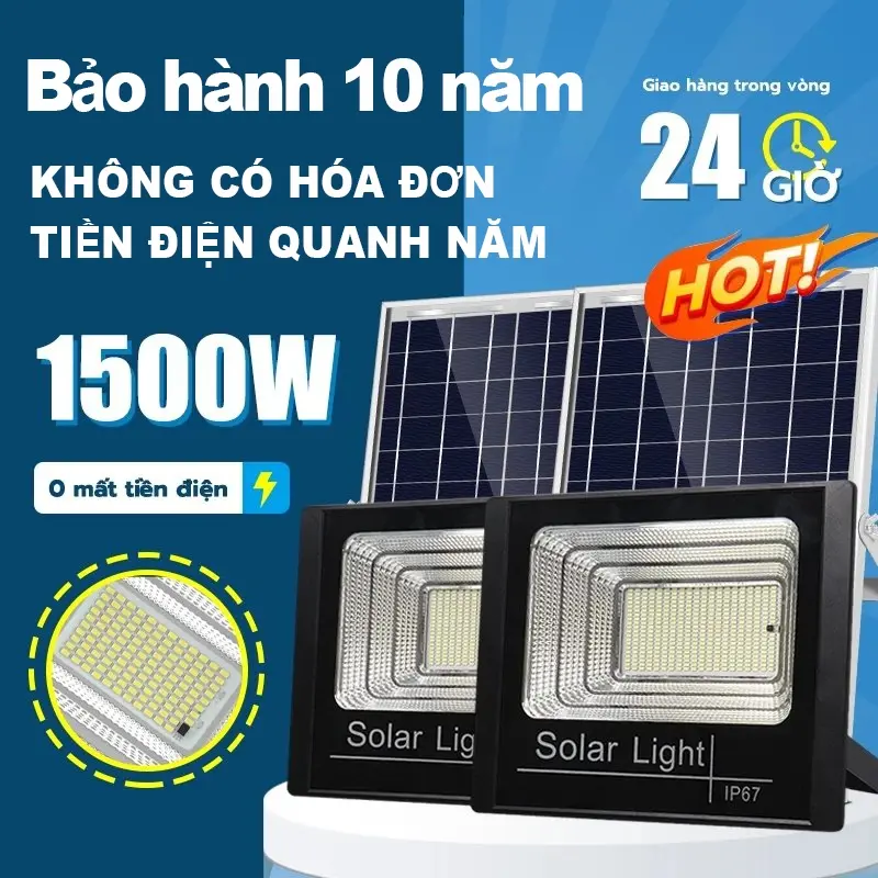 Đèn năng lượng mặt trời 1500W Bảo hành 10 năm Chiếu sáng cấp kỹ thuật chống nước và chống sét