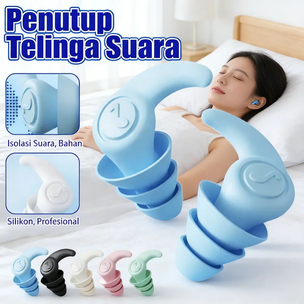Earplug Tidur Silikon 3 Lapis, Penyumbat Telinga Anti Kebisingan, Lembut & Aman untuk Tidur, Belajar & Berenang