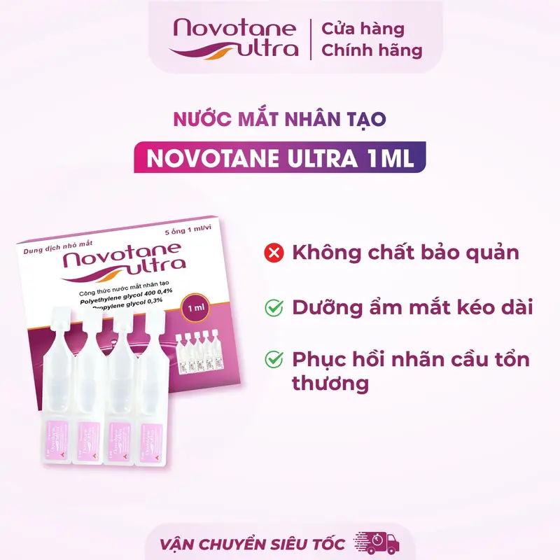 [Dành Cho Lens 1 Ngày] Vỉ Nước Nhỏ Mắt Nhân Tạo Dưỡng Ẩm 2 Pha Novotane Ultra 1ml thuốc  nhỏ nước  mắt 4