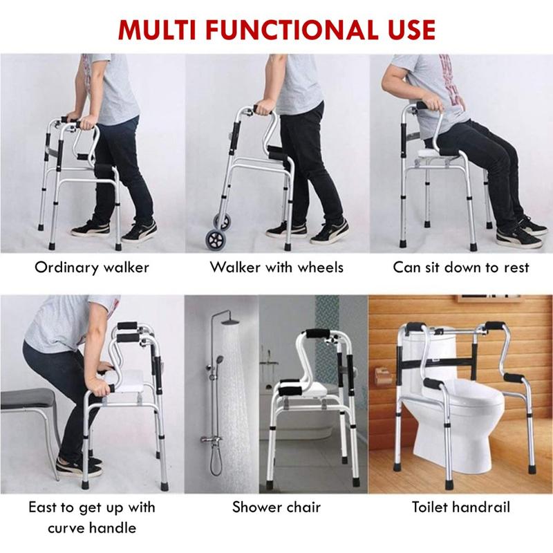 Ayuqi--Foldable Elderly Walking Frame Adjustable Elderly walking stick Support Shower Chair 4