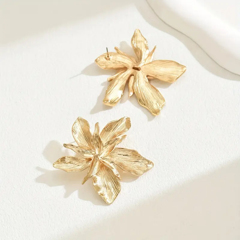 Bohemian Style 14KGoldenPlated Floral Copper Drop & Dangle Earrings with Stainless Steel Ear Needle for Women - All Season Versatile Fashion Jewelry Perfect for Parties 3