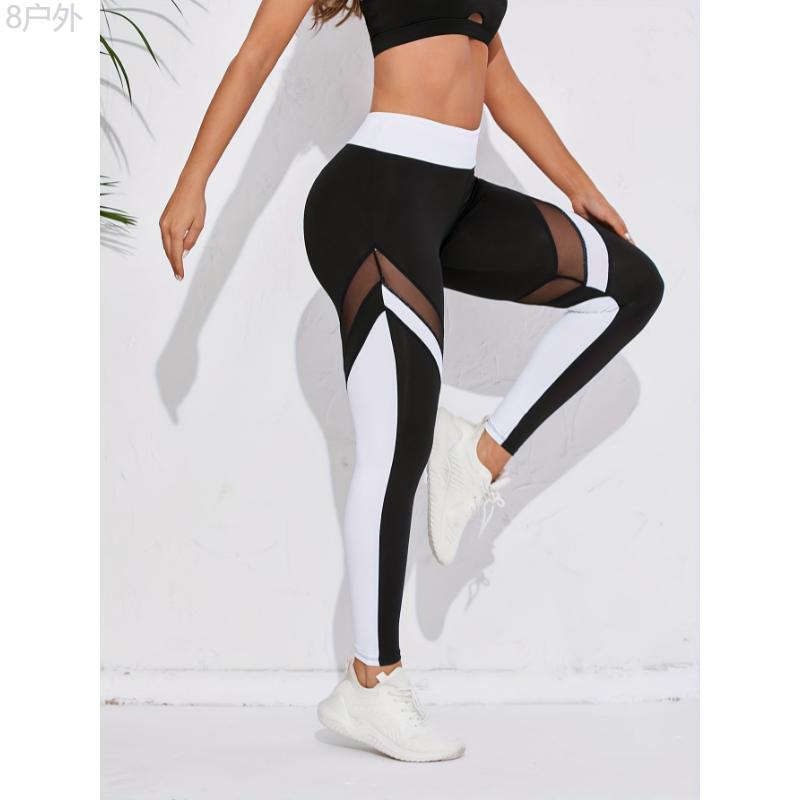 TikTok Shop Color Block Mesh Contrast Workout Yoga Pants Stretchy Fitness Running Sports Leggings Women s Activewear