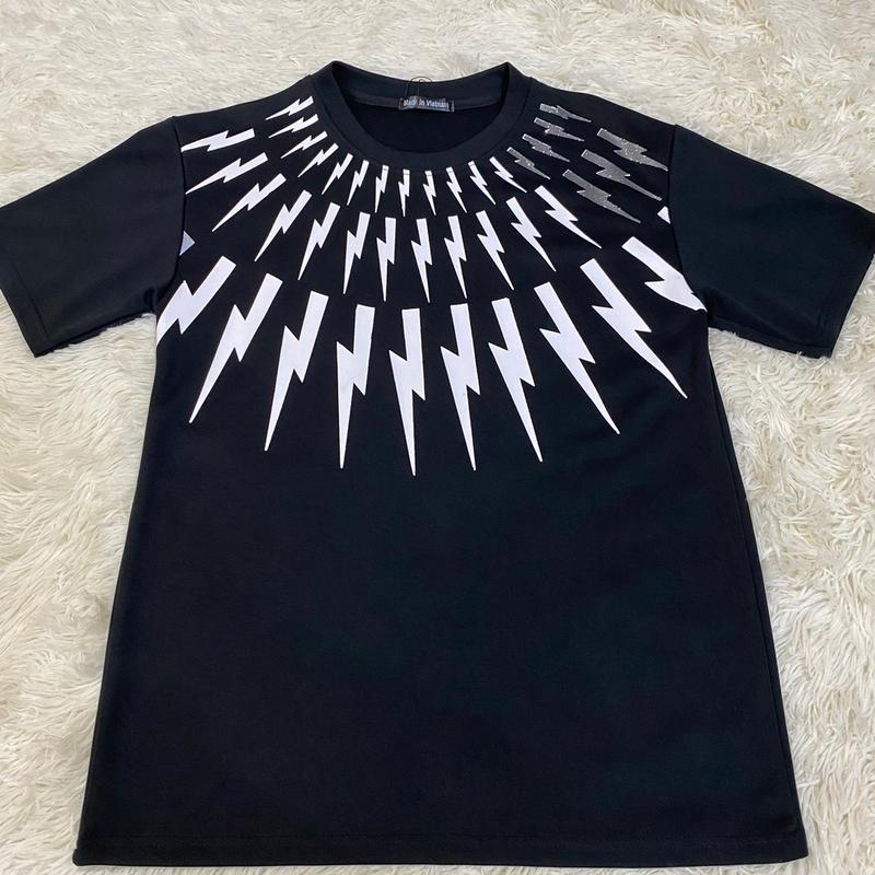 Áo thun cổ tròn TIA SÉT IN NÉT TRẮNG 1 màu đen nam nữ mặc ok