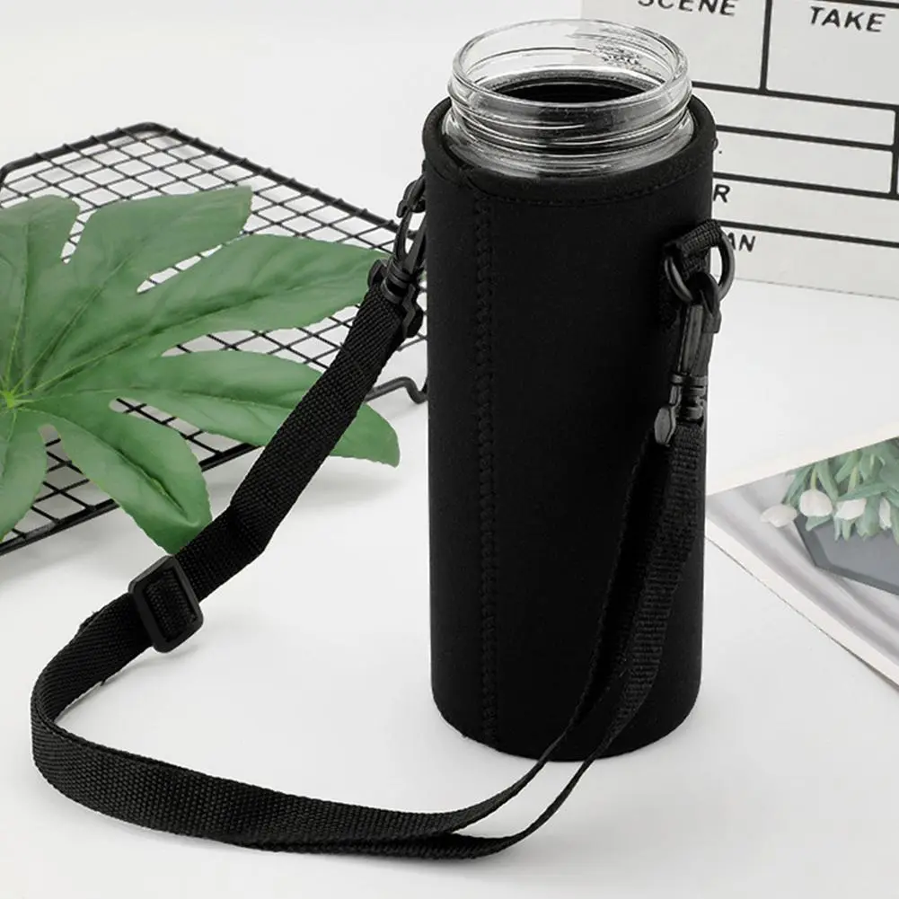 18oZ/36oZ/64oZ Water Bottle Cover Bag Pouch W/Strap Neoprene Water Pouch Holder Shoulder Strap Black Bottle Carrier Insulat Bag