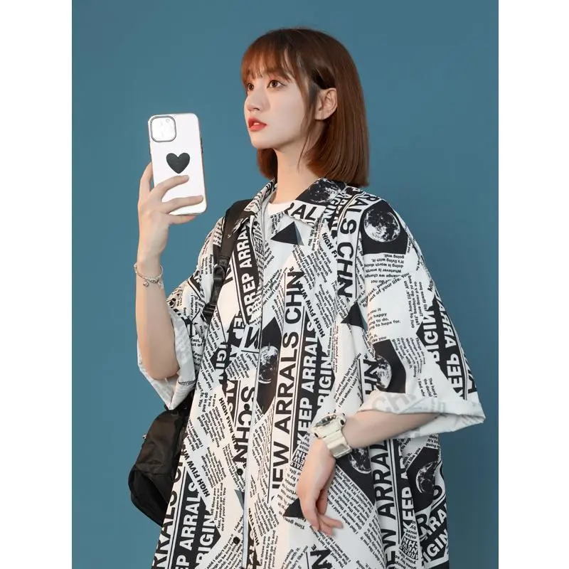 Tie-Dye Lazy Style Draped Japanese Sleeve Shirt for Plus Size Men and Women Summer Large Size BF Gradient Short Sleeve Half Sleeve