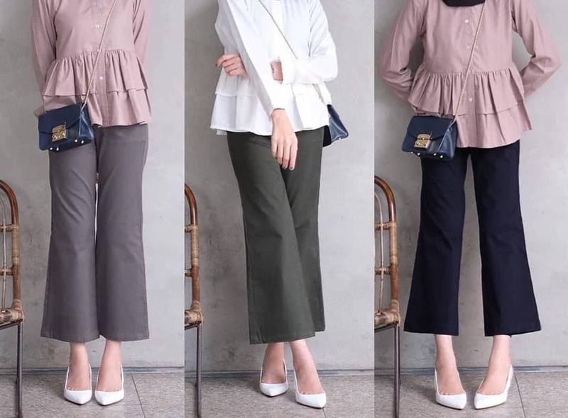 Product Introduction of Celana Cutbray Kancing Casual Basic Wanita Bahan Katun Twill Combed Ukuran Standar Kain Melar Nyaman Panjang Tebal Stretch Baggy Fit 9