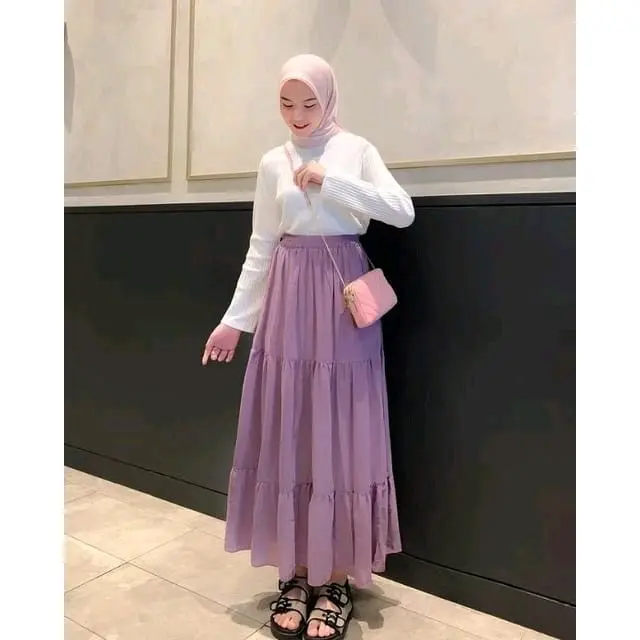 Rok Susun Wanita Korean style  Rok Panjang Crinkle Airflow Dewasa Karet Rempel Tebal Flannel Remaja rok susun korean style 3