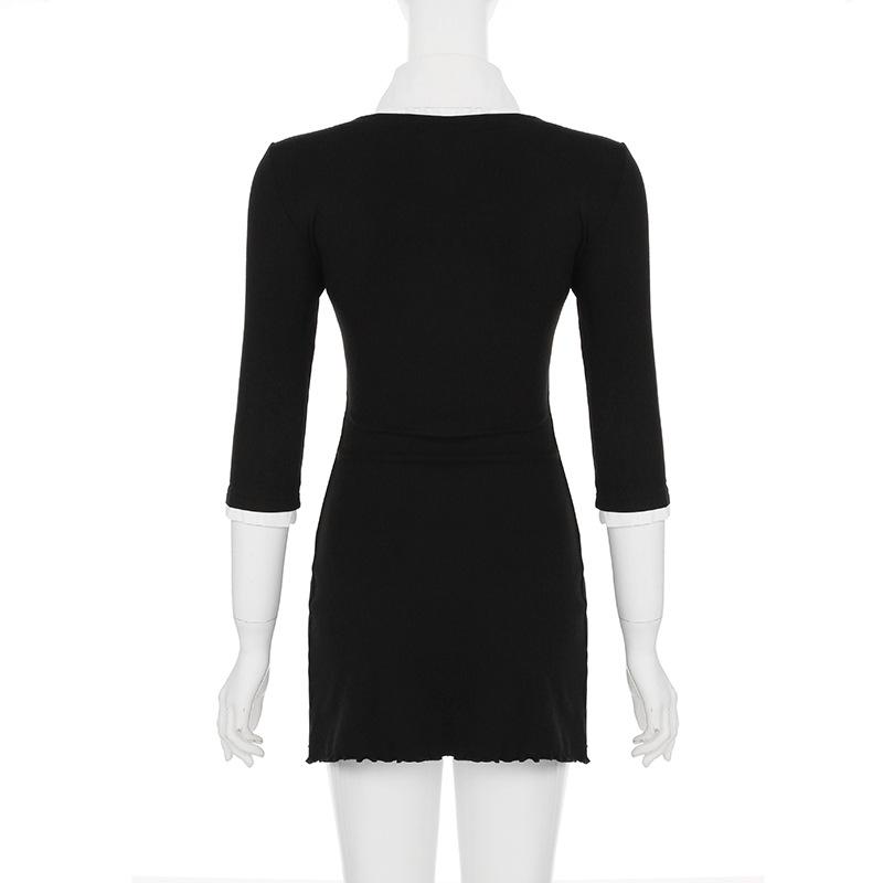 Product Introduction of Váy ngắn Bodycon, Phong Cách Người Nổi Tiếng Ins, Phong Cách Preppy, Váy Có Gân Khối Màu, Thanh Lịch, Cổ Áo Sơ Mi, Dành Cho Phụ Nữ váy  trắng váy  có  cổ  khoét  sâu hoa  xù  đầm  body 16