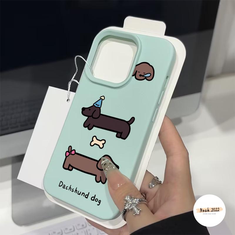 Ốp Lưng Tương Thích Cho iPhone 11 13 16 15 12 14 Pro Max X Xs Max Xr 14 15 Plus 16Pro 13Pro 15Pro 14Pro 12Pro 11Pro Max Hoạt Hình Dễ Thương Chó Con Dachshund Mềm Mại Sang Trọng Bao Da Điện Thoại 4