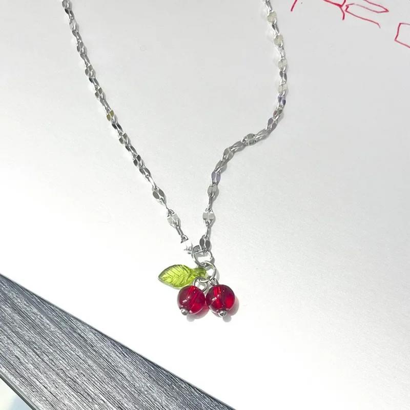Stainless Steel Cherry Necklace, Cute Bead Pendant Necklace, Ladies' Wedding Jewelry, Birthday Gift Necklace 6