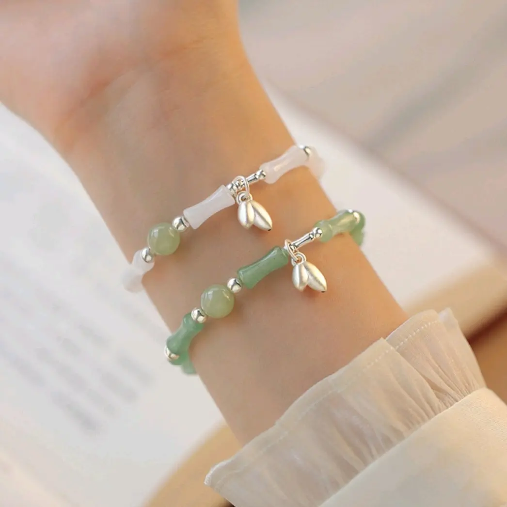 Vòng Tay Tre - Phong Cách Trung Quốc Mới Mẻ, Dành Cho Nữ, Thiết Kế Cổ Trang Độc Đáo, Mặt Dây Chuyền Tre Tinh Tế, Phụ Kiện Hoàn Hảo Cho Mỗi Cánh Tay. Đeo Tay