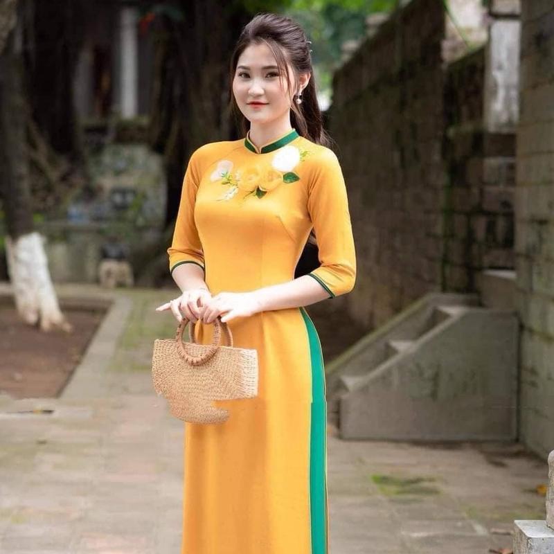 Áo dài đẹp thêu hoa lụa mỹ cao cấp cổ trụ tay lỡ chọn size theo số đo_Áo dài Lan Anh  Women 2
