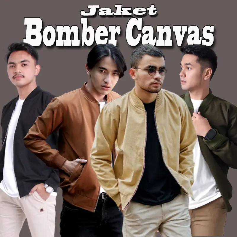 Jaket Bomber Pria Bahan Canvas bomber jacket Casual Distro Tebal Cowok Hitam 1
