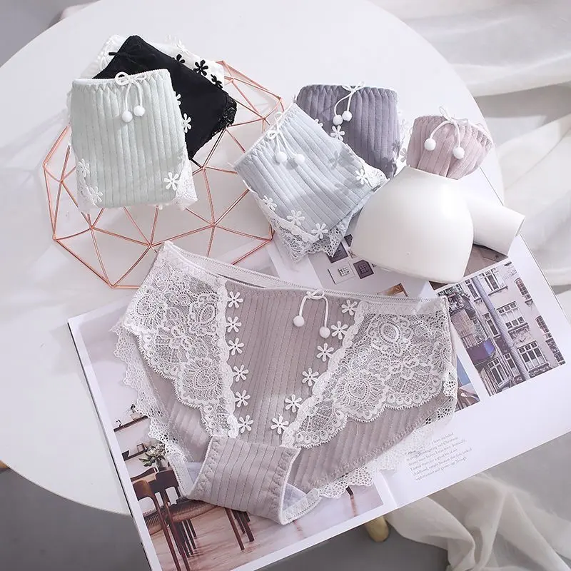 Đồ Lót Nữ, Chất Liệu Cotton, Cạp Thường Kháng Khuẩn, Thiết Kế Ren Gợi Cảm, Phong Cách Hàn Quốc, Quần Sịp Nhật Bản, Thích Hợp Cho Học Sinh Trung Học 1