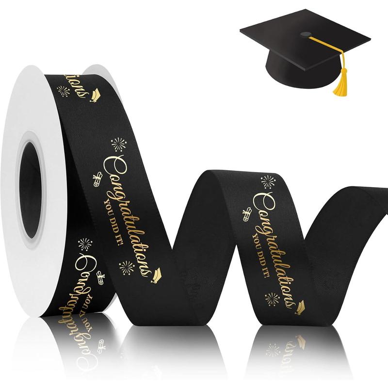 2025 Graduation Ribbon 2025 Graduation Ribbon 25 Yards Black Ribbon 1 Inch Congrats Grad Black ...