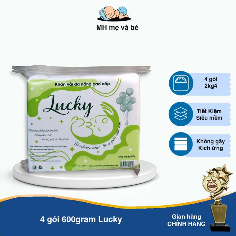4 gói 600 gram Khăn Khô Lucky siêu mềm cho bé Voi