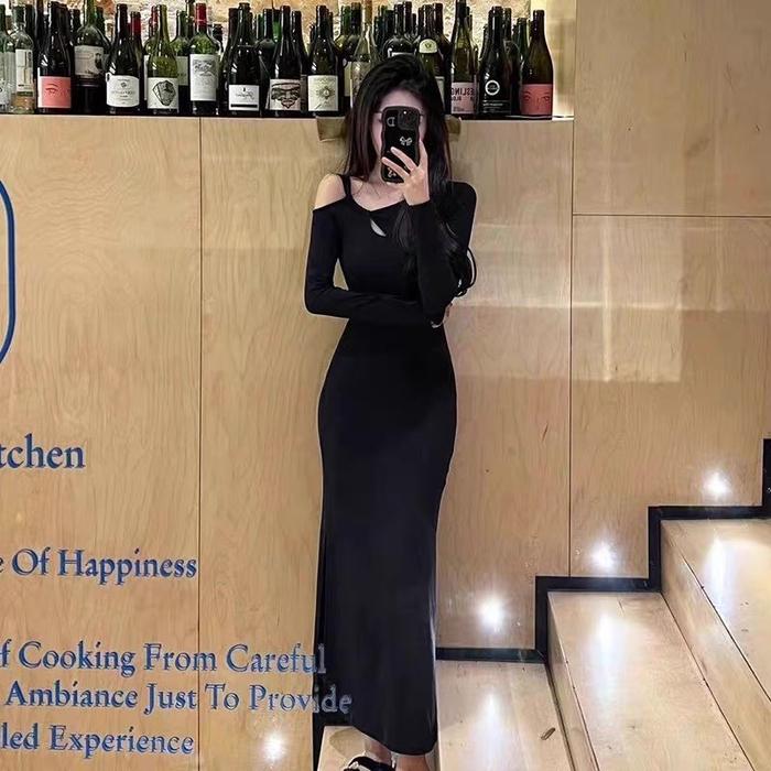 knit stripe dress long sleeve Black Stripe Knit Dress Long Sleeve main image 1
