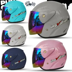 Helm Half Face Evolution Polos Kaca Silver/Pelangi Untuk Pria Dan Wanita Dewasa COD