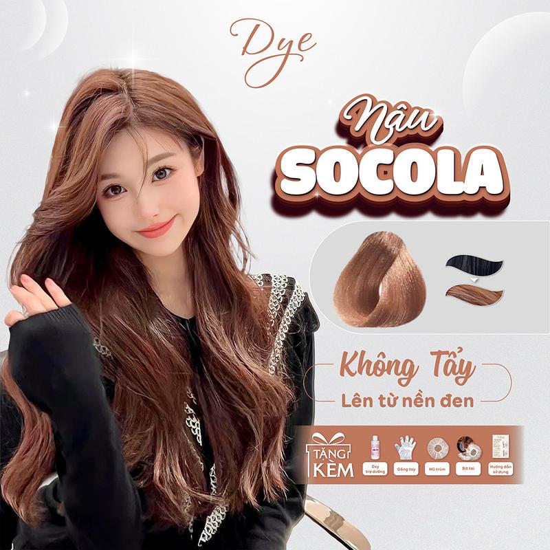 Thuốc nhuộm tóc màu NÂU SOCOLA không tẩy Dyehair Bền màu Không chứa silicon bao gồm oxi trợ nhuộm tuyp thuốc 100ml Đổi Màu Tóc Nữ
