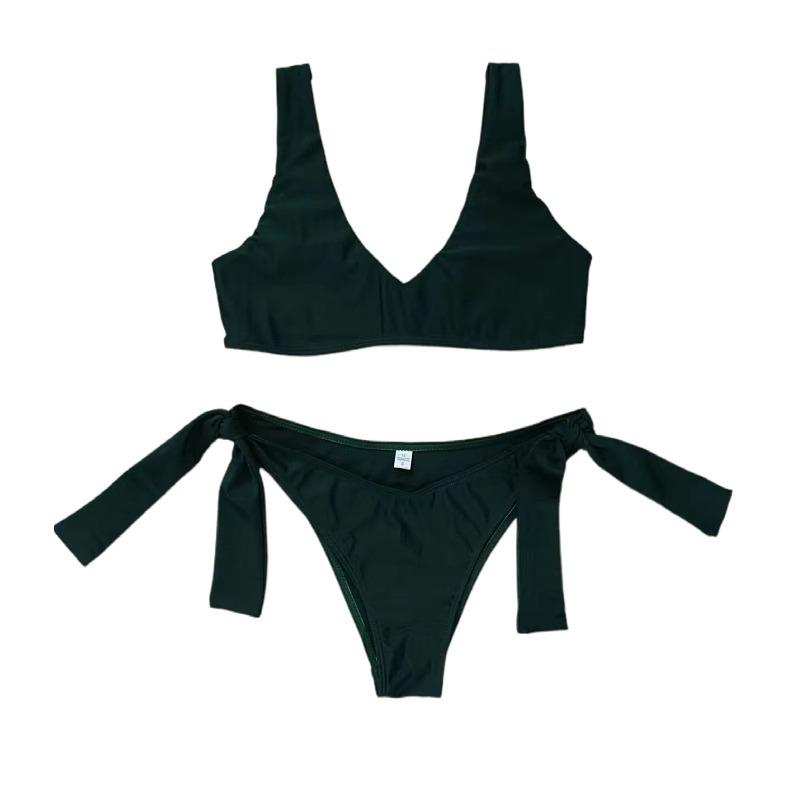 New Bikini European and American Ladies Split Solid Color Lace-up Swimsuit 0