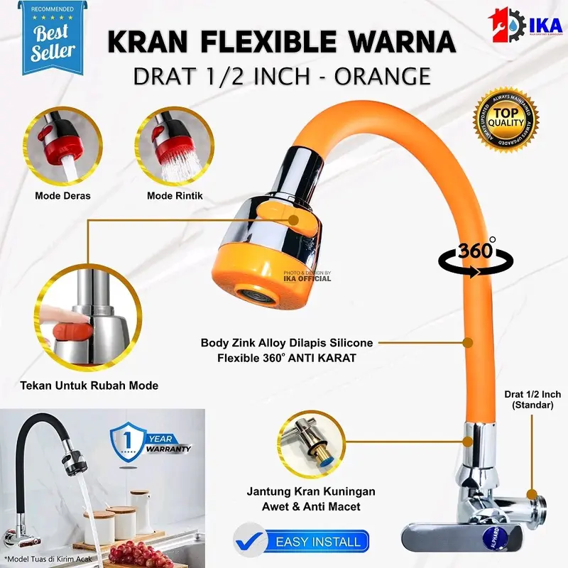 Kran Angsa Dapur Fleksibel / Flexible - 1/2 Inch - High Quality Keran Air Angsa Fleksibel 2 Mode - Keran Cuci Piring Keran Air Angsa  Fleksibel 2 Mode - Keran Cuci Piring Angsa - Kran Sink Dapur Drat 1/2 Inc Angsa - Kran Sink Dapur Drat 1/2 Inc 7