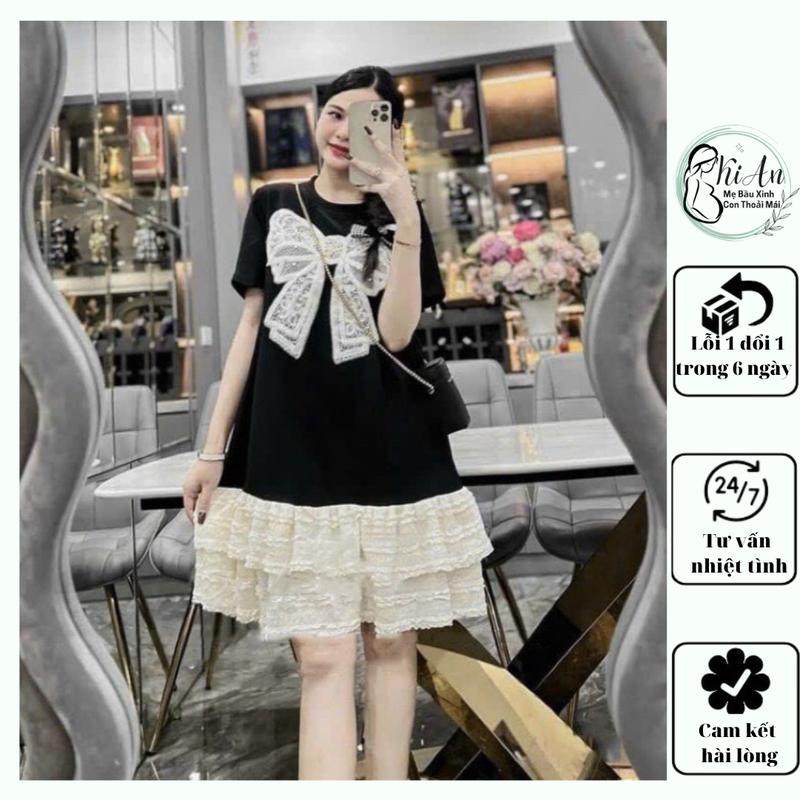 VÁY BẦU KI AN VB 57115  Váy bầu tiểu thư babydoll phối chân xòe váy bầu chất cotton loại 1 thoáng mát đầm bầu freesize Nữ Dress Women Voi