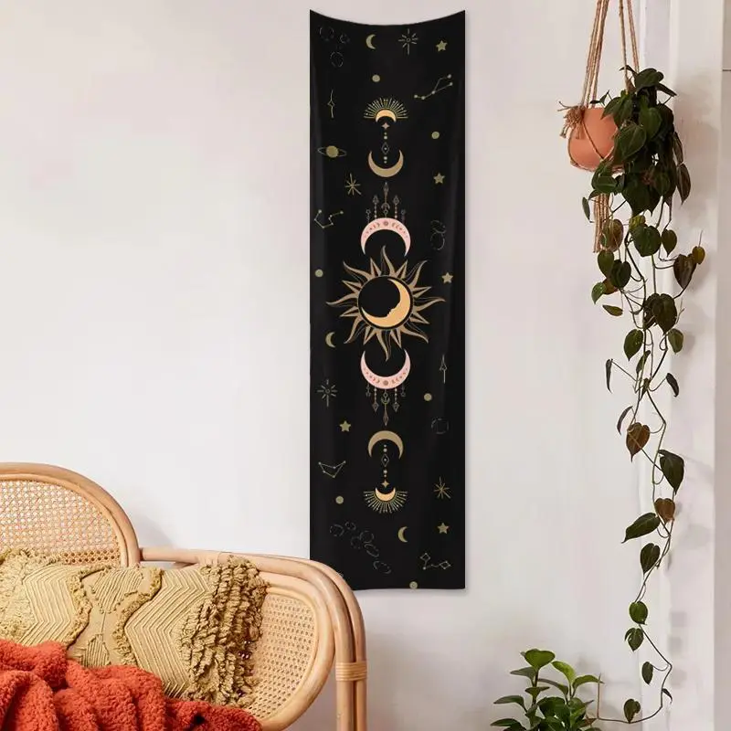 Boho Style Lunar Phase Print Tapestry, 1 Count Lunar Eclipse Cycle Wall Hanging Tapestry, Sun & Moon Pattern Hanging Decor, Summer Gift Ideas 4
