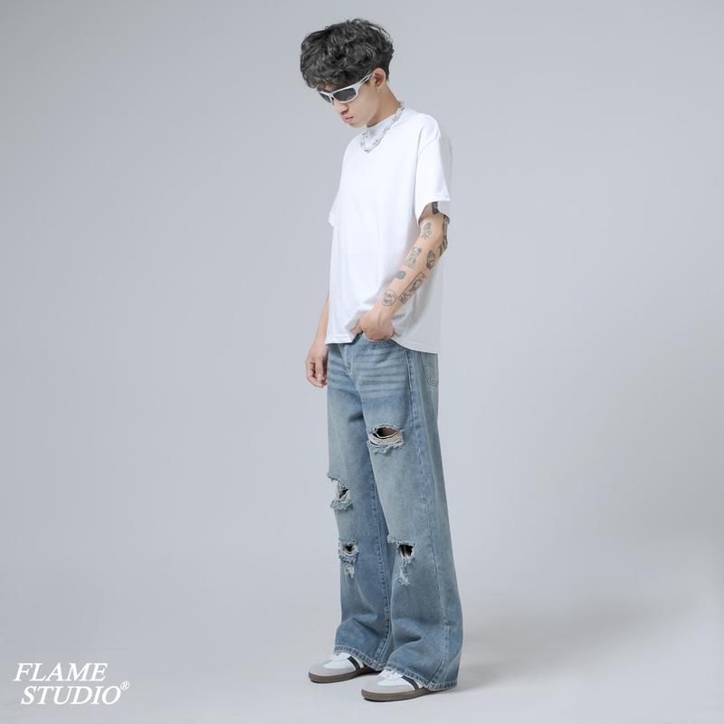 " RIPPED BLUE “ BAGGY DENIM - QUẦN BAGGY NAM MÀU XANH RÁCH Menswear jeans  suong 3
