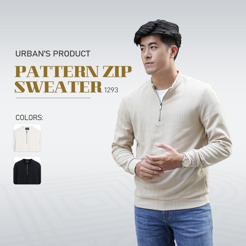 Áo Len Nam Dài Tay Urban Menswear Đen Chất Liệu Len Dệt Mềm Mịn Ấm Áp, Thấm Hút Mồ Hôi, Cổ Đứng Kéo khoá , Trẻ Trung NO. 1293 áonam  đẹp aonam  dep