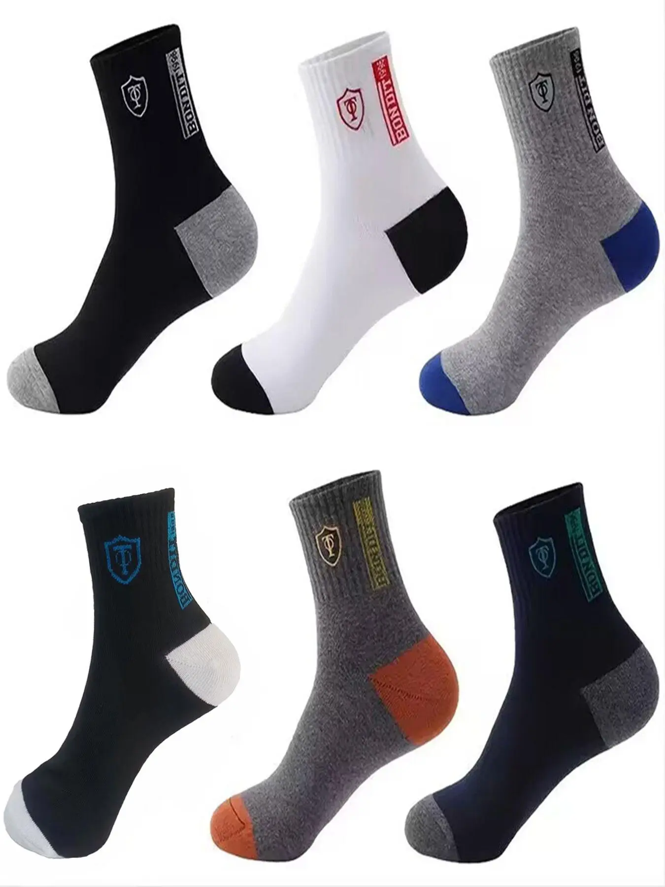 Men's 6 Pairs Colorblock Crew Socks, Soft Cozy Athletic Running Socks, Mid Calf Socks, Mid Tube Knit Socks, Multi-pack Mid Tube Sports Socks, Men's Socks & Hosiery, Cheap Stocking Gifts