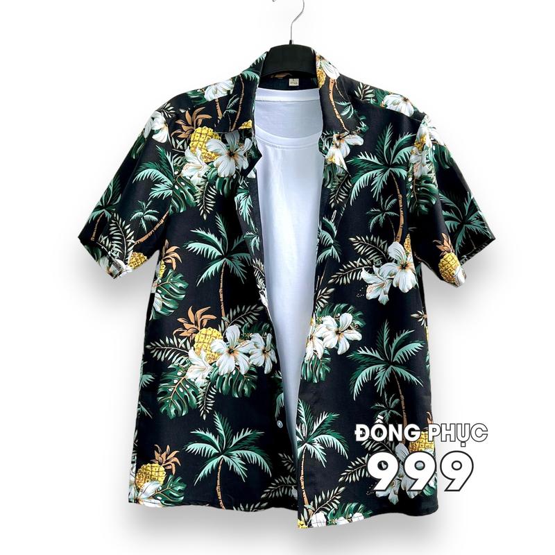 Áo sơ mi đi biển họa tiết cây dừa, áo hoa quả đi biển, sơ mi hawaii nam nữ, chụp kỷ yếu