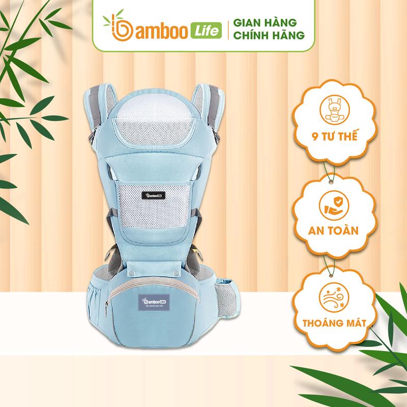 Địu em bé Bamboo Life BL031, địu 4 tư thế có đỡ cổ cho bé sơ sinh trợ lực, đa chức năng có ghế ngồi chống gù siêu nhẹ cho trẻ em đi xe máy, đi chơi, đi siêu thị an toàn