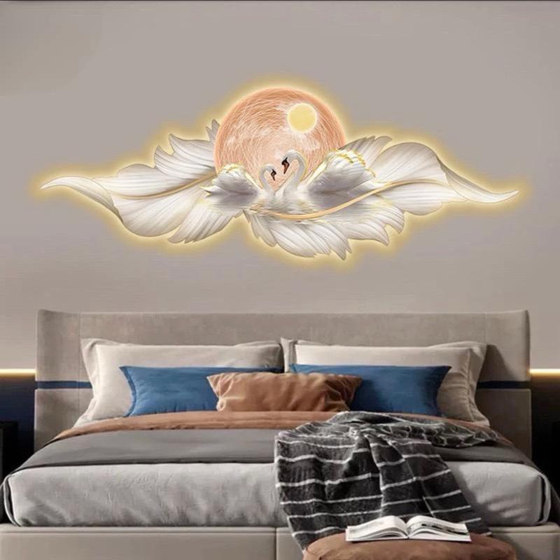 Tranh Thiên Nga tráng gương điện led treo phòng ngủ/ phòng khách/ phòng bếp/ quà tặng tân gia Treo Tường Decor Tường Đồng 1