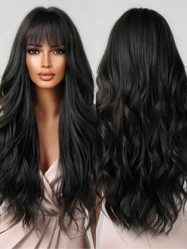 Long Wavy Wigs for Women, Gorgeous Fluffy Wigs with Bangs, Synthetic Wigs for Party, Daily Use 6
