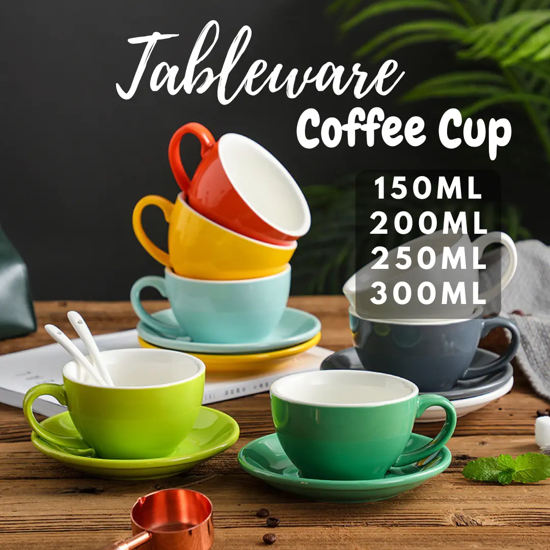 [Ceramic] European Style Colourful Ceramic Barista Latte Cup set Cappuccino Coffee Cup & Saucer set Kitchenware