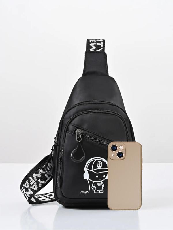 Men's  Casual Cartoon Print Zipper Belt Bag, Fashionable Adjustable Strap Sling Bag for Daily Used, Casual Trendy Versatile High-quality Daily Commuting Bag 6