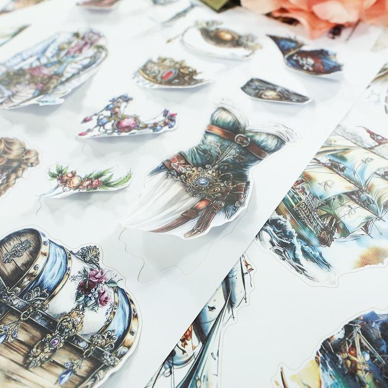Vintage Pirate Girl Theme Sticker Book, 20 Sheets/book Scrapbooking & Journal Making Material Paper, DIY Decorative Sticker for Stationery Computer Water Bottle 2