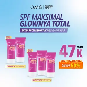 OMG Oh My Glow Bright Booster UV Barrier Sunscreen SPF 50 PA++ I Tone Up Sunscreen - Ringan, Cepat Meresap, Cerah Instan - Mengandung Niacinamide & Vitamin C