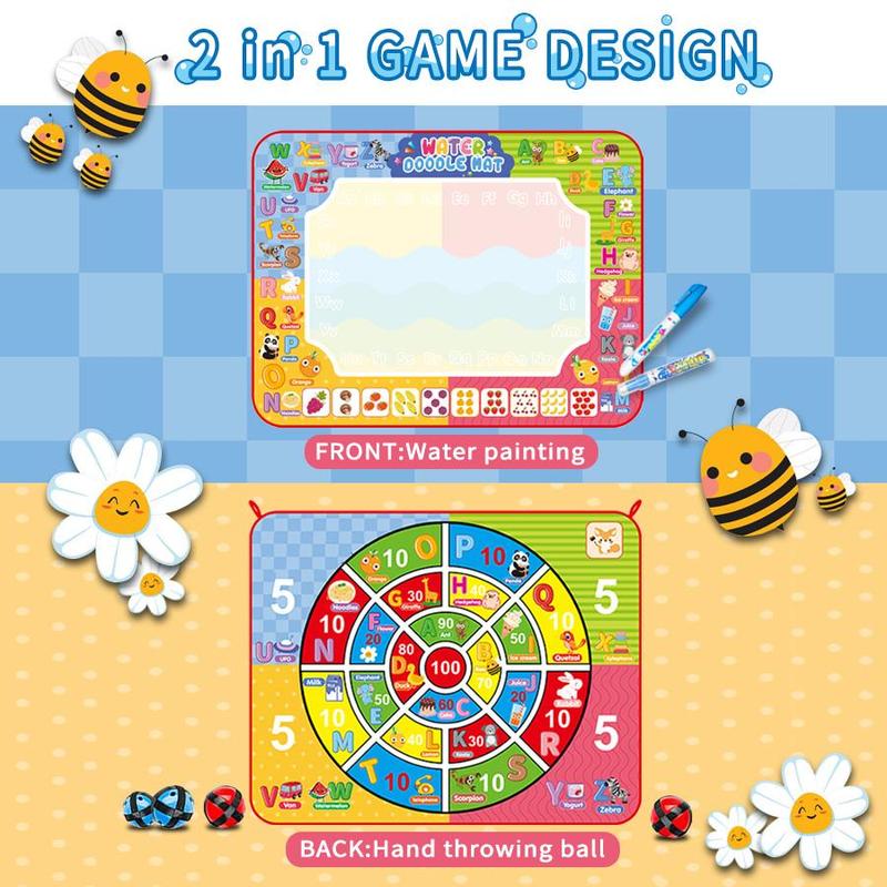 2 in 1 Water Doodle Mat, 1 Set Large Water Painting Doodle Drawing Mat, Throwing Ball Toy Design on the Back, Suitable for Parent Interaction 3