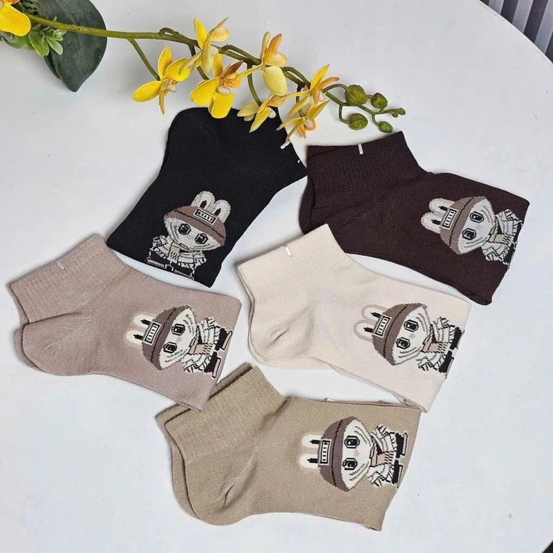 Set 5 Đôi Tất Nữ Cổ Ngắn Họa Tiết Labubu Tone Màu Nâu Basic Trẻ Trung Phong Cách Hàn Quốc H5 4