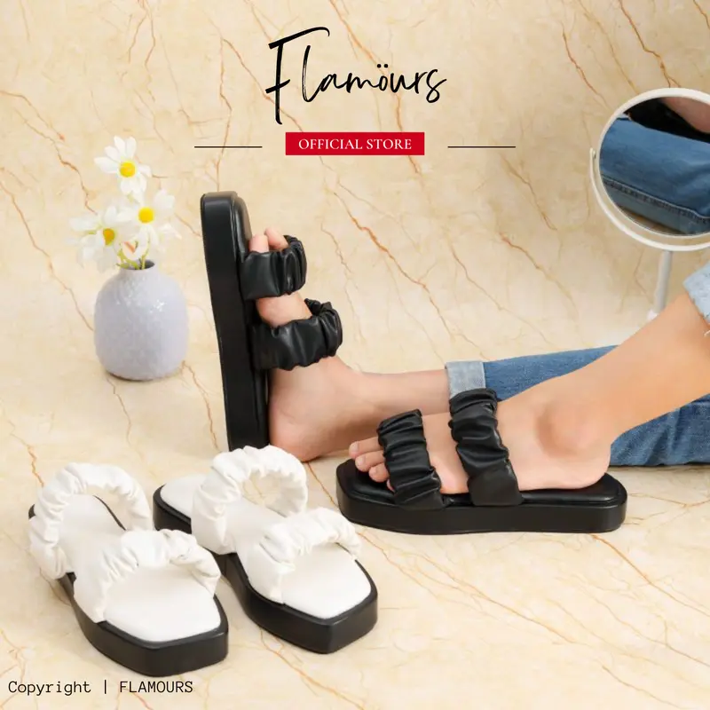 Hot Promo Sale Sandal wanita new model platform puffy slide anti slip busa tebal kintan By Flamours 0