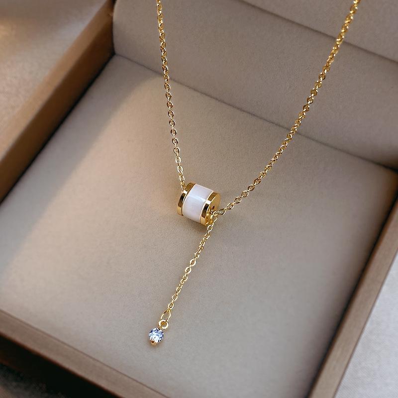 Kalung Wanita Titanium Liontin Elegan CP56 Anti Karat Tidak Luntur Harian Kulit Geometris 8mm 0