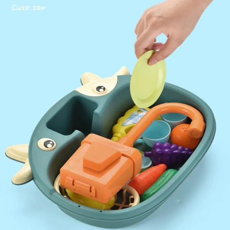Simulated Electric Kitchen Sink Toy, 1 Set Kids Mini Kitchen Sink Toy with Accessories, Pretend Play Toy Excluding 2 AA Batteries, Birthday Gift for Boys & Girls 5