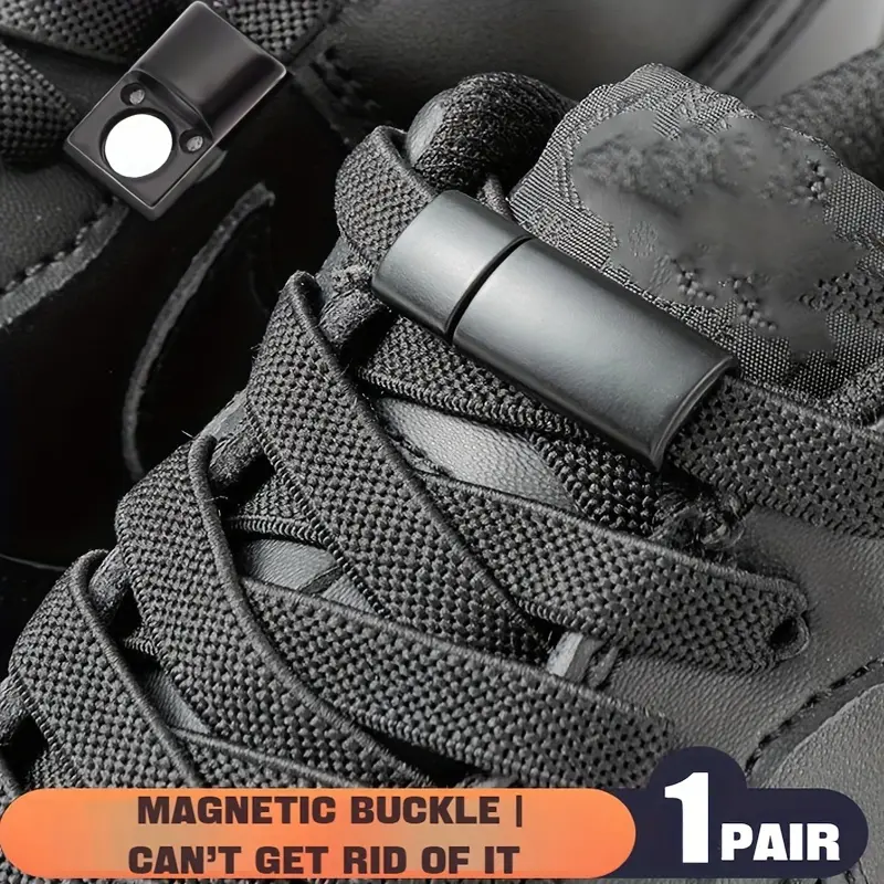 1 Pair of No-Tie Magnetic Shoelaces - Elastic Flat Shoelaces with Safety Lock, Suitable for Sneakers and Boots, Durable Acetate Fiber, Easy to Fasten