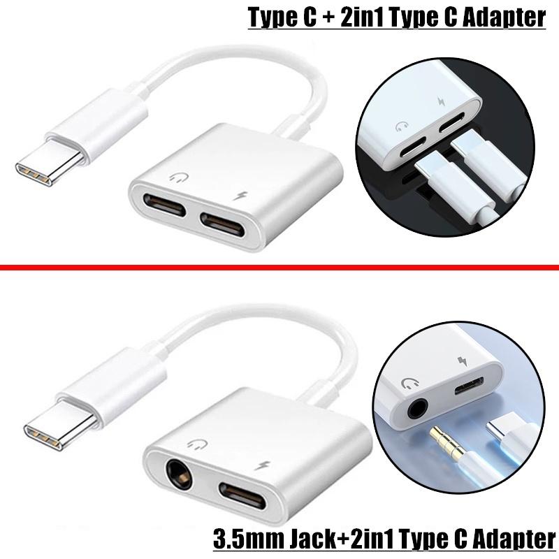2 in1 Type C/Lightning 3.5mm Jack Earphone Adapter Aux Cable Splitter ...