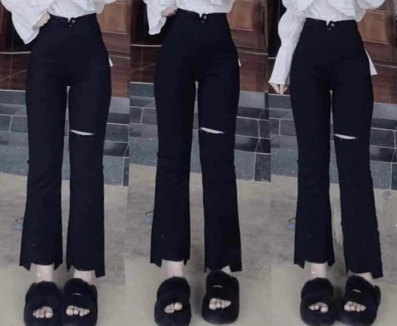 QUẦN JEANS LOE RÁCH GỐI CÁCH ĐIỆU jeans skinny , quần ống loe , quấn bò cạp cao Nữ Women Denim