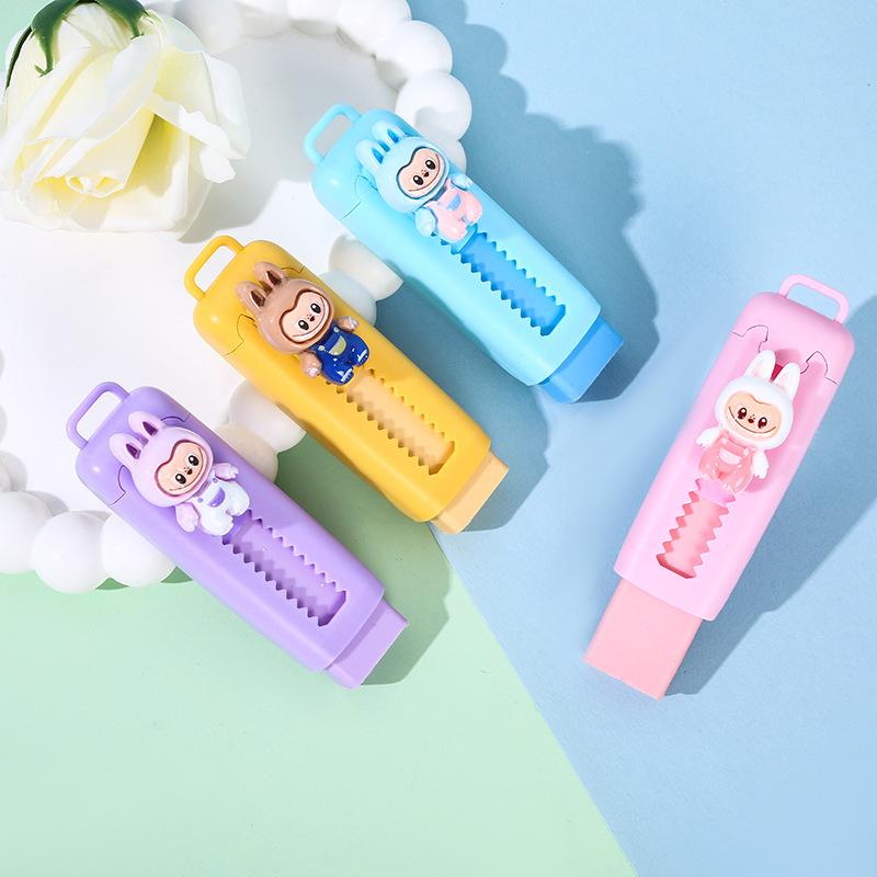 COD Creative labubu Push-pull Cartoon Eraser Macaron Colored Eraser ...
