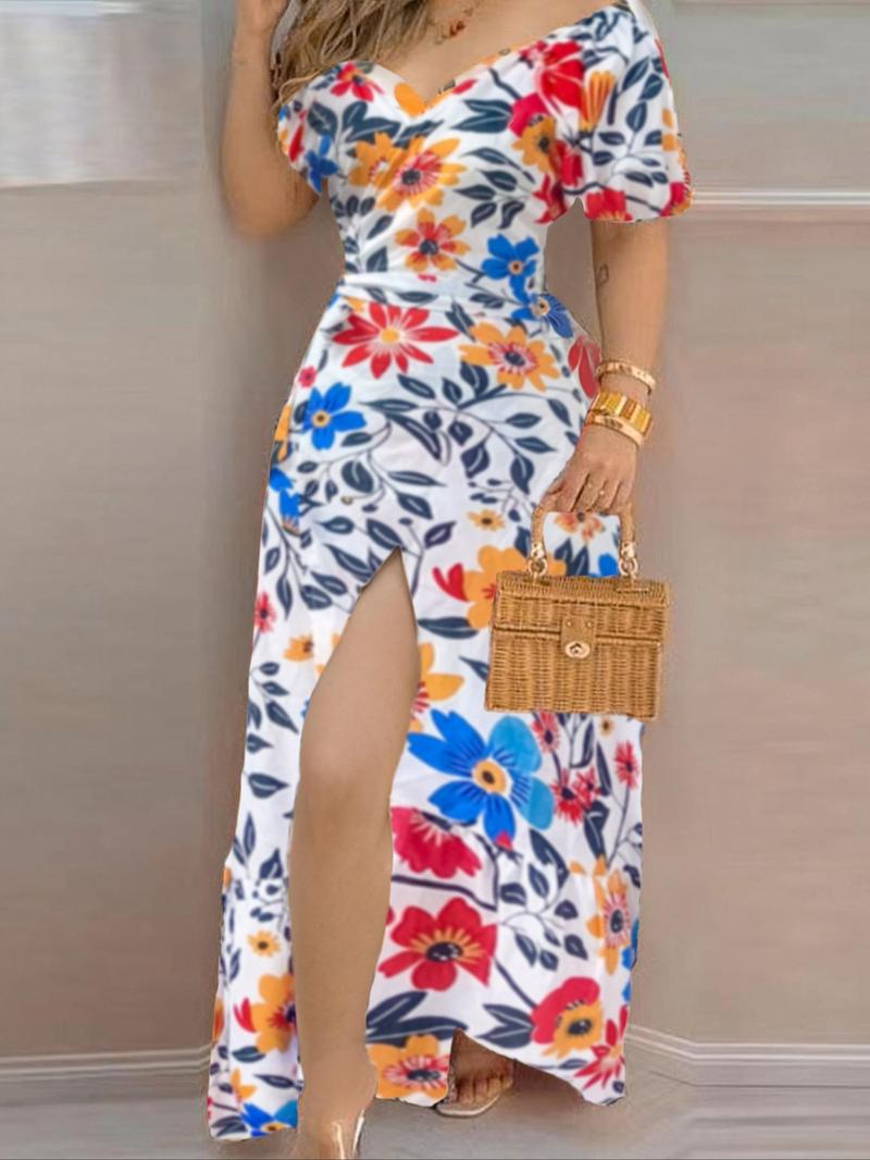 Product Introduction of Women's  Floral Print Belted  Dress, Boho Fashion Casual Flounce Sleeve Dress for Daily Holiday Vacation Wear, Ladies Dress for Summer 3